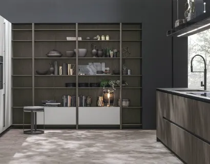 Cucina Moderna con isola Natural v06 in Rovere Dark e laccato opaco di Stosa