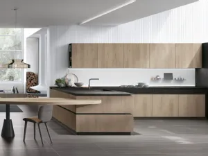 Cucina Moderna con penisola Natural v11 in Rovere Sahara di Stosa