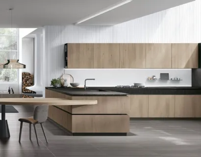 Cucina Moderna con penisola Natural v11 in Rovere Sahara di Stosa