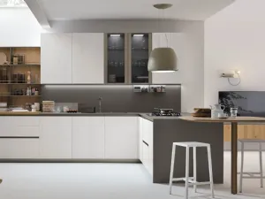 Cucina Moderna con penisola Natural v12 in Rovere Bianco e Rovere Miele di Stosa