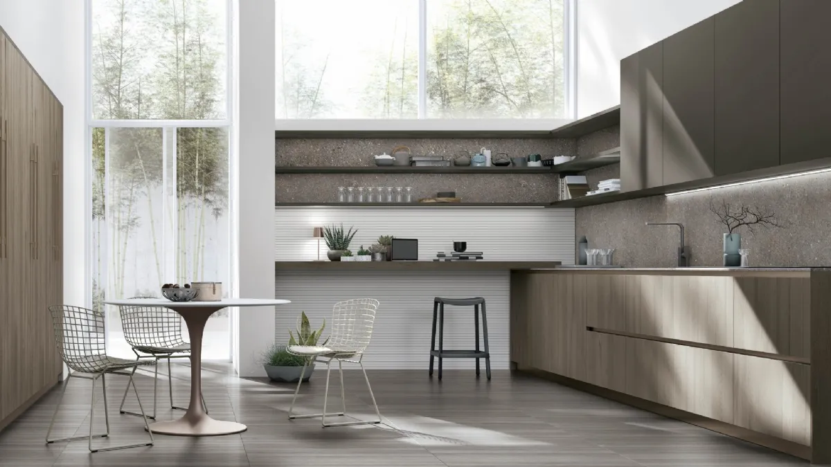 Cucina Moderna ad angolo Natural v05 in Rovere Grey di Stosa