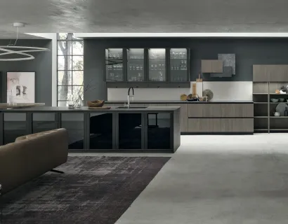 Cucina Moderne Natural v7 in Rovere Grey e laccato Color Trend Frost opaco di Stosa