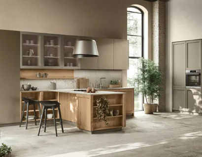 Cucina Moderna con penisola Palio 02 in rovere tufo e laccato di Stosa