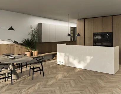 Cucina Moderna con isola Principio in legno e gres di Snaidero