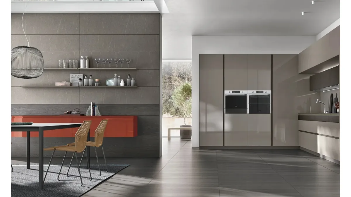 Cucina Moderna ad angolo Color Trend v03 in laccato lucido Salina e Rovere Dark di Stosa