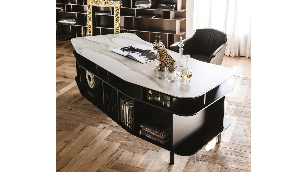 Mobile Ufficio laccato nero con piano in ceramica Marmi Wall Street di Cattelan Italia